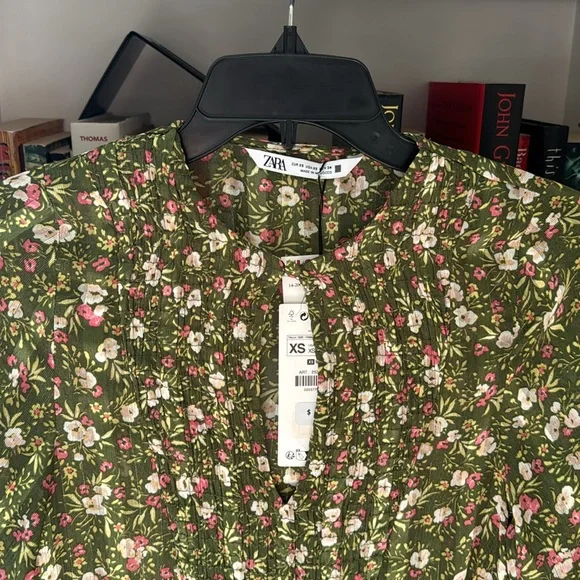 NWT Zara Women's Multicolor Long Sleeve Floral Metallic Ruffle Mini Dress XS - Picture 4 of 8